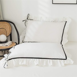 SOUKACH Ruffled Bedding Bow Duvet Cover Set with Butterfly Tie Soft Brushed Microfiber Shabby Chic Bedding Set with Zipper Closure