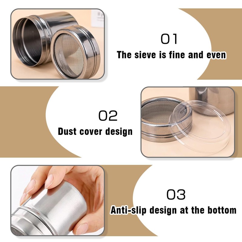 2Pcs Stainless Steel Flour, Sugar, and Salt Shakers – 7oz