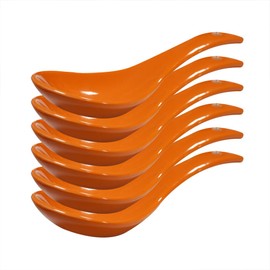 Xmomx 6 pcs Orange Soup Spoon Round-Bottom Asia Porcelain Ceramic Rice Spoons Chinese Won Ton Spoons for Home Kitchen Restaurant