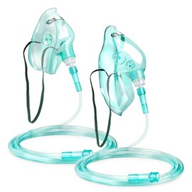 2 Pack Oxygen Mask for Face Adult with 6.6' Tube & Adjustable Elastic Strap (Size M+L-Green-2pcs) - NO Cup