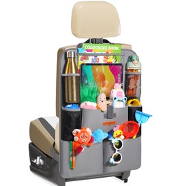SURDOCA Upgraded Car Organizer with 11-inch Tablet Holder, 8 Pockets, Car Seat Protector for Road Trips - Car Storage and Organizers for Kids, Grey 1PC