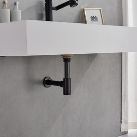 MENATT Bottle P Trap Brass Round 1 1/4 Inch Decorative P-Trap, Bathroom Basin Sink Waste Drain Kit with Overflow Drain, Wall Drainage, Oiled Rubbered Bronze