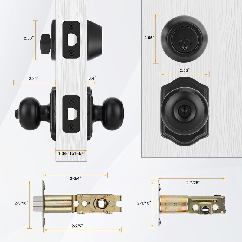Haidms Black Exterior Deadbolt and Keyed Entry Door Knob Set,