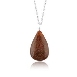 CRYSTALIS Natural Dinosaur Bone Gemstone Pendant Necklace, High Grade Polished Pear Crystal, Chakra Healing Cabochon, Gift Giving Women Jewelry, Dainty 925 Sterling Silver Chain 18 inch