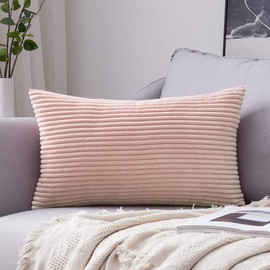 MIULEE Corduroy Soft Solid Decorative Square Throw Pillow Cover Cushion Cases Pillow Cases for Couch Sofa Bedroom Car 12 x 20 Inch 30 x 50cm Pink