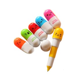 Azrte Ballpoint Pen, Fun, Retractable Capsule, Cute Facial Expressions, Facial, Fun Party, Children's Pen, 247, Set of 5