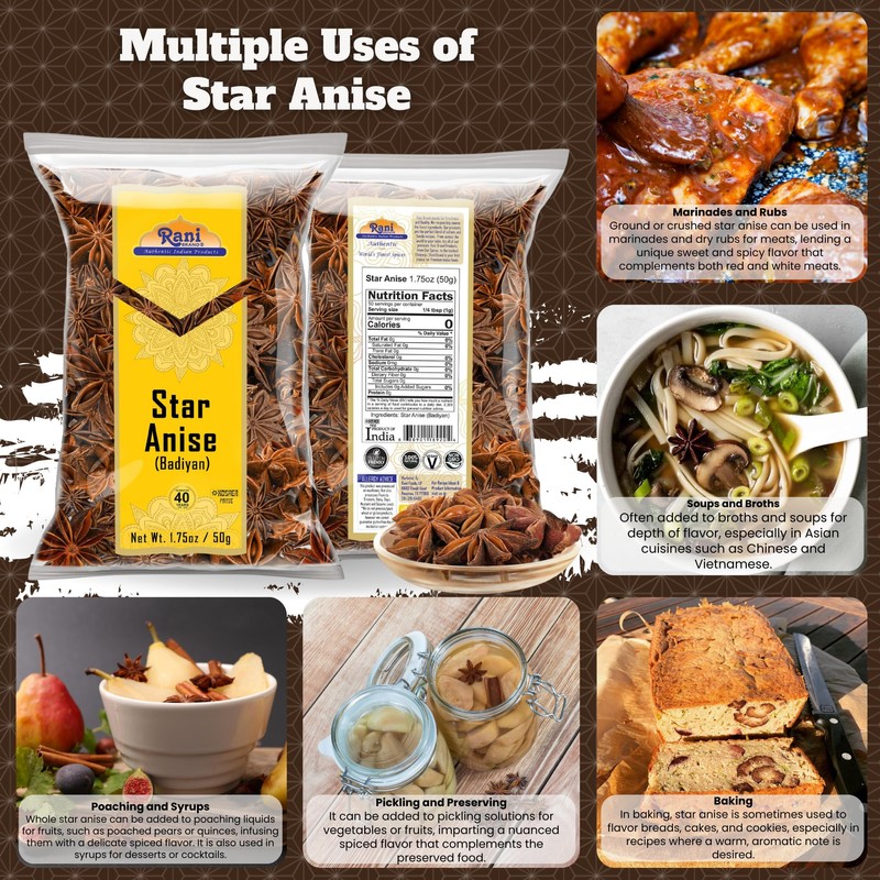 Rani Star Anise Seeds, Whole Pods (Badian Khatai) Spice 1.75oz
