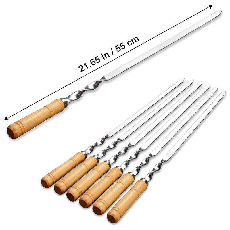 6-Piece 55cm Stainless Steel BBQ Skewers for Grilling – Reusable
