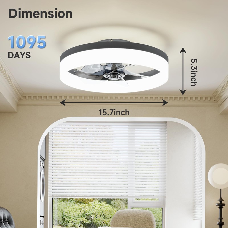 VOLISUN Low Profile Ceiling Fans with Lights and Remote, 15.7in