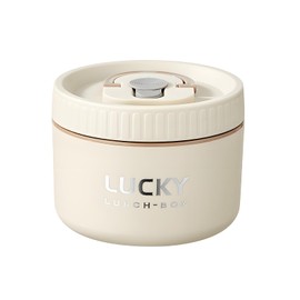 Ausenzup Stainless Steel Lunch Box, 3-Tier Insulated Bento Box Microwave Safe Soup Bowl for Adults, Thermal Food Container for Office Workers (Beige, 1pcs, 600ml)