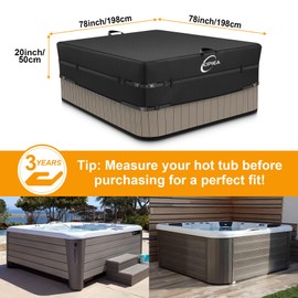 Kipiea 600D Outdoor Waterproof Square Hot Tub Cover Protector, Heavy Duty Polyester SPA Covers UV Protection Cover 78" L x 78" W x 20" H, Black