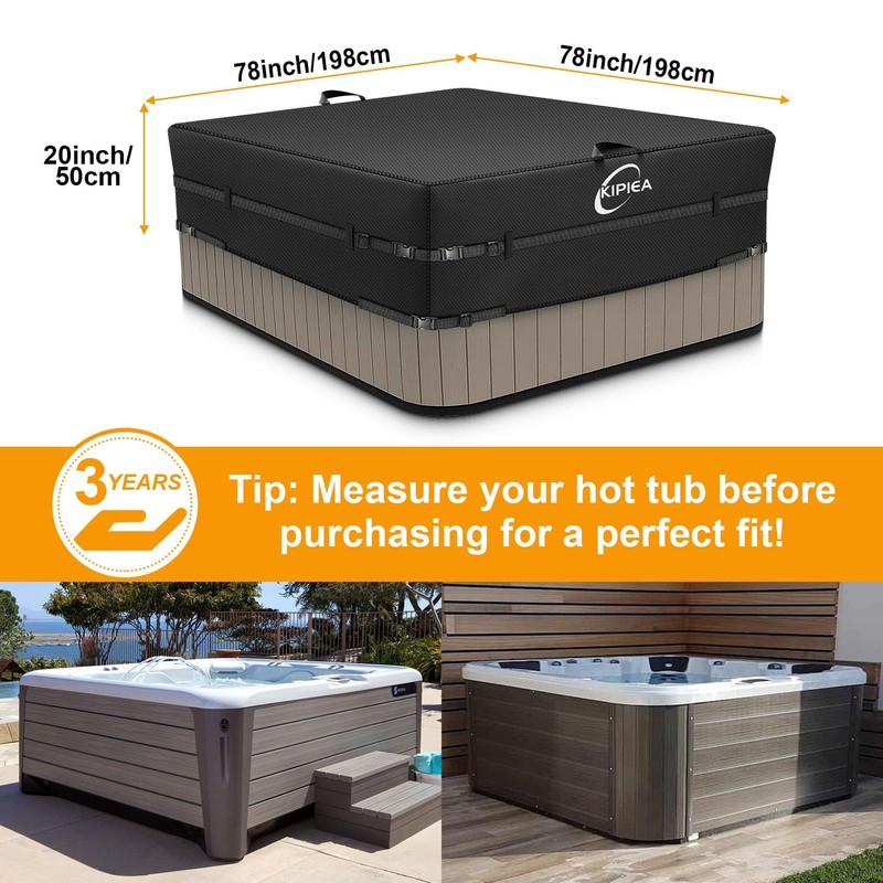 Kipiea 600D Outdoor Waterproof Square Hot Tub Cover Protector, Heavy