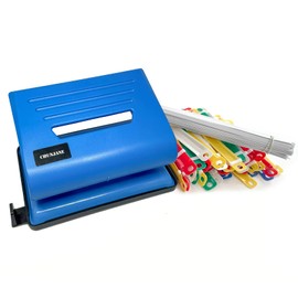 2-Hole Punch Tool with 50 X 2-Hole Binding Clip Suit, A5 Paper Hole Punch, Adjustable Portable Commercial Effortless Office Puncher, Blue