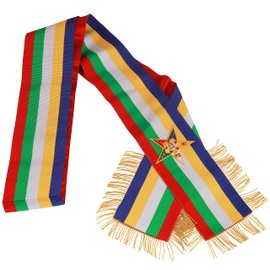 MTM PRO OES Sash Masonic Order of Eastern Star Sash Five Color with Soft Gold Fringe Side O.E.S Embroidered Star