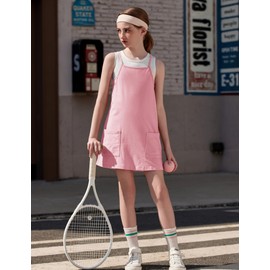 Arshiner Girls Dress with Shorts Casual Summer Spaghetti Straps One Piece Romper Dresses with Pockets for Kid 5-15 Y Light Pink
