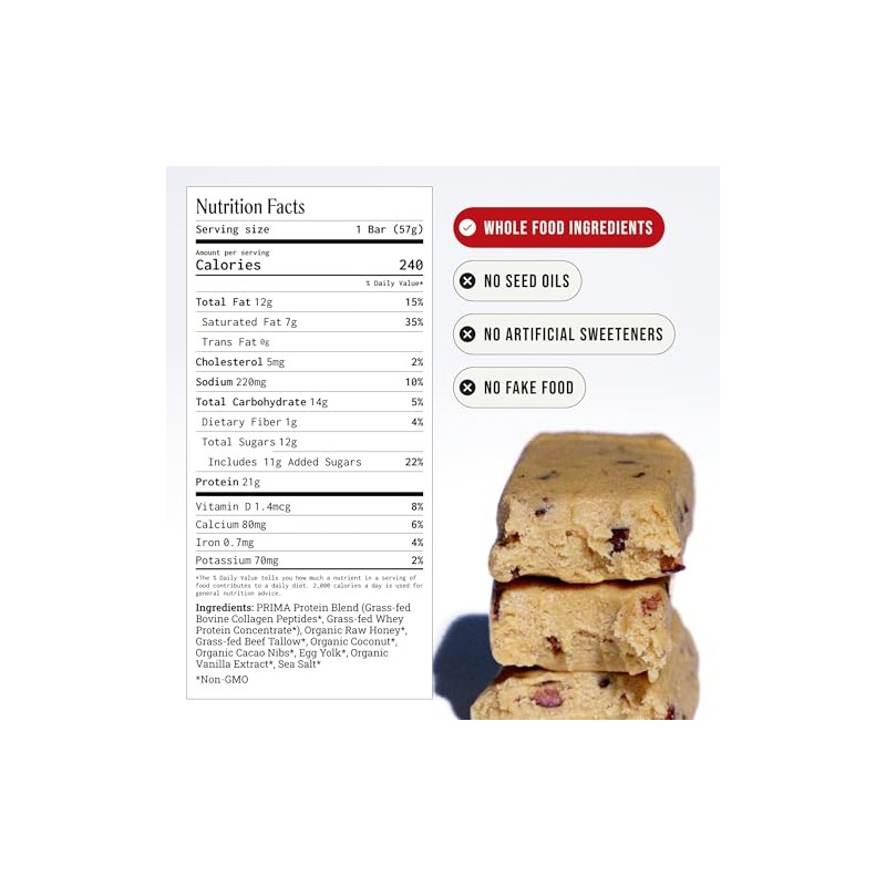 PRIMA Cookie Dough Protein Bar | 21g Grass Fed Whey
