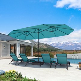 PURPLE LEAF 15ft Patio Market Umbrella with Base Double-Sided Rectangle Outdoor Table Sun Umbrellas with Crank 12 Heavy Duty Sturdy Ribs for Pool Beach Deck Backyard Turquoise Blue