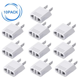 JORINDO (White-10pcs) Australia/America Standard Plug to 2 Hole sockets Travel Conversion Plugs,EU Socket to US Plug， 2 pins Plug can be Turned, Europe to America/Australia Travel Socket Plug Adapter