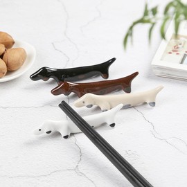 Opexicos 8Pcs Chopsticks Rack Cute Ceramic Dachshund Dog Tableware Frame Restaurant Accessories Stand Holder Dining Table Decoration Household Ornament