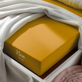 Aspire Homeware Double Fitted Sheet - 25 cm Deep Hotel Quality (Ochre) Bed Sheets - Soft & Breathable Fitted Bed Sheets Double - Anti-Wrinkle Easy Care Fitted Sheets