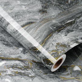YENHOME Grey Gold Liquid Marble Contact Paper for Countertops Waterproof 24"X118" Glossy Self Adhesive Marble Wallpaper Peel and Stick Countertops Marble Wallpaper for Walls Dresser Counter Top Covers
