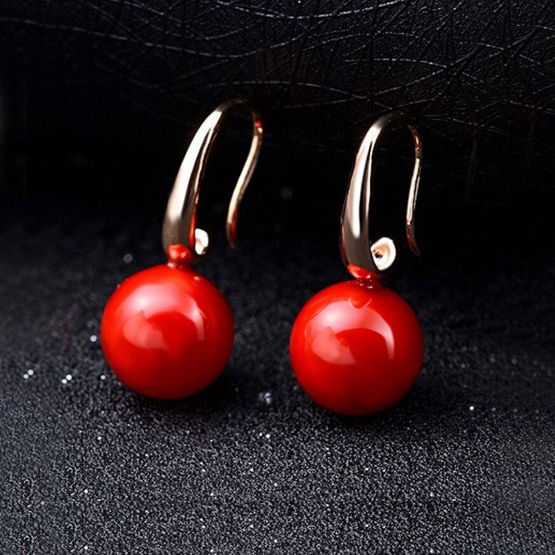 Merdia Charming Earrings Drop Simulated Pearl Hook 12MM Red Earrings