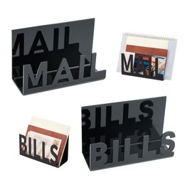 momgyaamz Letter Stand, Desk Organiser, Acrylic, Letter Holder, Black, Letter Tray for Desktop, Organiser Desk for Letter, Mail, Newspaper, Brochure and Documents, Letter Organiser, Pack of 2