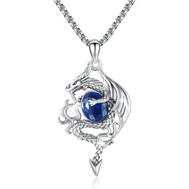 Dragon Necklace 925 Sterling Silver Winged Dragon Chain Celtic Knot Dragon Moon Dragon Gothic Double Dragon with Crystal Animal Chain Dragon Jewellery Gifts for Men and Women, Sterling Silver