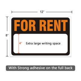 2 Pack For Rent Sign Car Sticker, 12" x 8" Premium Self-Adhesive Vinyl Sale Sign Decal for Garages, Boats, Large Space for Handwriting (Yellow)