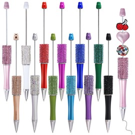 12 Pcs Beadable Pens Rhinestones Beadable Pens Plastic Black Ink Pens for Gift Making Kits Children Students Office School DIY Supplies (solid)