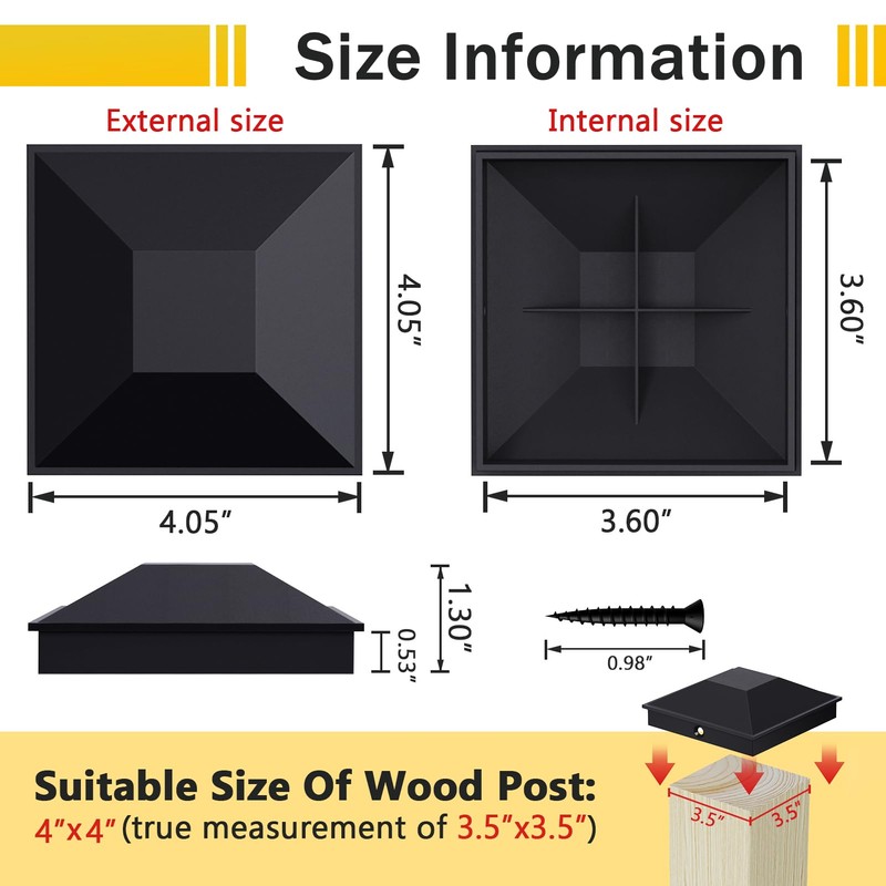 Goovilla 4x4 Post Caps Black(Actual 3.5" x 3.5"), 4 Pack