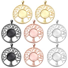 8 Sets 4 Colors Dream Catcher Pendant Trays Alloy Tree of Life Charms with Clear Dome Glass Cabochons for Photo Cameo Bracelet Necklace Jewelry Making Accessories