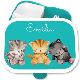 Children's Campus Lunch Box for Mepal - Cat - Cute Cats Cat Love Kitty Cat Friends - 750 ml - Turquoise - Lunch Box Cat Motif Lunch Box School Box Girls Cat Lovers