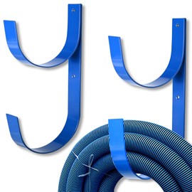 MENG ZHI AO 2 Pcs Set Large Wide Pool Pole Hangers Heavy Duty Blue Aluminium Holder with Screws Pool Hose Hangers Perfect Hooks for Telescopic Poles Vacuum Hose Skimmers Nets Brushes (Blue)