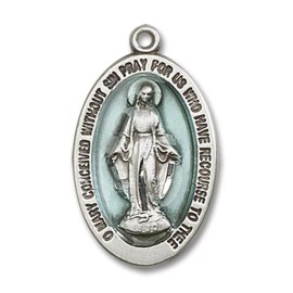 Bliss Sterling Silver Miraculous Medal Catholic Pendant Necklace 24" Chain GiftBox
