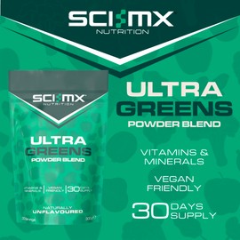SCI-MX - Ultra Greens Power Blend • Suitable for Vegans & Vegetarians • Support Digestion • Energy • Bloating • Apple, Spinach, Broccoli, Spirulina, Barley Grass, Kale + More • 300g