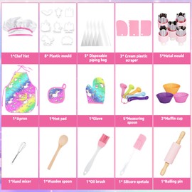 BUOAZR Chef Set Chef and Baking Set for Children, 38 Pieces Unicorn Pattern Aprons, Chef Hats, Children's Chef Role Play Costumes, Kitchen Chef Toy for Kids Girls Boys 3-8 Years