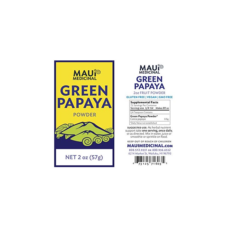 Maui Medicinal Herbs Green Papaya Fruit Powder 2oz Zip-Pouch