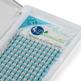 Dermastil 4D Premade Handmade Volumen Wimpern fertige Fächer ohne Knoten D Curl Stärke 0,10 mm für Wimpernverlängerung- PBT- Vegan- 16 Streifen (12 mm)