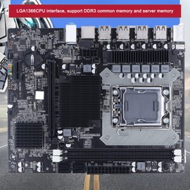 X58 Motherboard, 2× DDR3 DIMM CPU Slot LGA 1366 Gaming Motherboard, USB2.0 SATA Connector PCB Motherboard Supports ECC Memory, One 8-Pin Socket, One 24-Pin Power Connector
