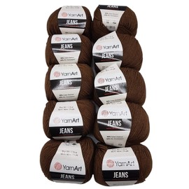 Ilkadim - YarnArt 10 x 50 g Knitting Wool YarnArt Jeans Plain with 55% Cotton, 500 g Wool Plain (Dark Brown 70)