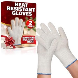 2 Pairs Heat Resistant Gloves for Grilling - 9.5 Inch Durable Aramid Oven Gloves with Fingers - Full Hand Protection, Functionality, Easy to Use, Multipurpose for Baking, Roasting, Frying, and More