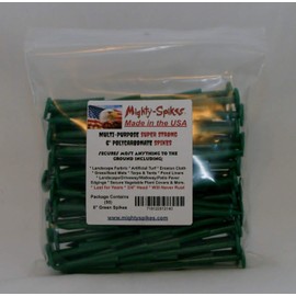 Mighty-Spikes - Made in The USA - 50 Pack Green - 6" Super Strong Stakes for Garden, Landscape Fabric, Artificial Turf, Tarps & Tents, Camping, Staples, Pins, Break & Bend Resistant, Will Never Rust