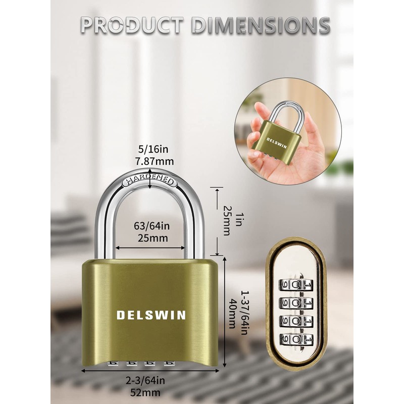 DELSWIN 4-Digit Combination Lock Outdoor Padlock - Heavy Duty Locker