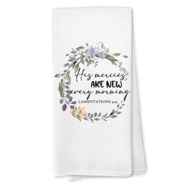 Voatok Christian Kitchen Towels, Christian Gifts for Women Dish Tea Towels for Kitchen Decor, His Mercies are New Every Morning Bible Verse Decor Hand Towels for Bathroom, 16x24 Inches