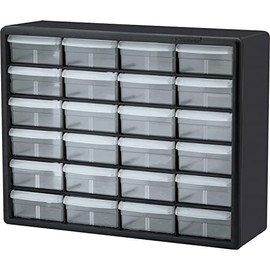 Akro-Mils Black Powder Coated Steel Non-Stackable Bin Cabinet - 6 3/8 in Overall Length - 15 13/16 in Height - 24 Drawer - Lockable - 10124 [PRICE is per EACH]