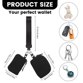 Long Keeper Keychain Wristlet Wallet Detachable Dual Pouch Wristlet Mini Zip Coin Purse Small Card Holder for Travel Workout Running Gym (Black&Black)
