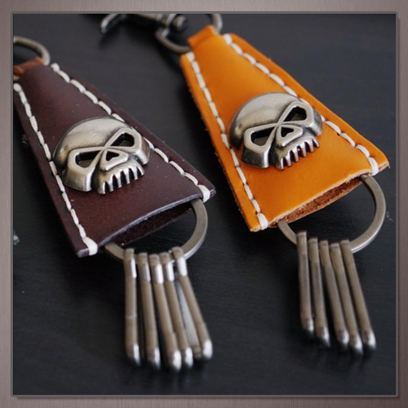 One Limitation AN114 Key Chain, Skull, Keyring, Leather, Charm, Men's,