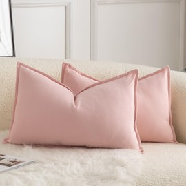 Mandioo Pack of 2 Neutral cotton Cushion Covers 30x50 cm 12x20 inch Solid Decorative Couch Throw Pillowcase Boho Farmhouse Home Decor for Sofa Living Room Bed Bedroom Pink