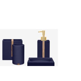 5 Piece Bathroom Accessories Set Rubberized Soft to Touch Resin 2 Soap Dispensers Soap Dish Toothbrush Holder Tumbler Bathroom Countertop Accessory Set (Blue)